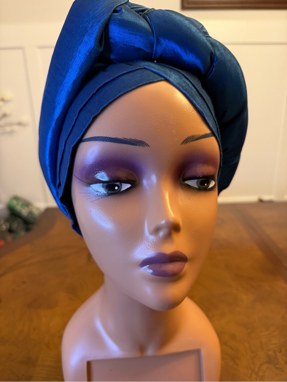 Lustrous Royal Blue Satin Turban Headwrap